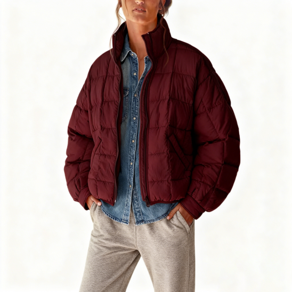 Burgundy Oversized Puffer Jacket
