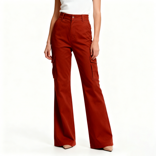 Rust Red Wide-Leg Cargo Pants