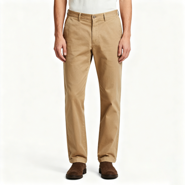 Beige Straight-Leg Chino Pants