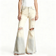Cream Distressed Flared Jeans