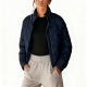 Navy Blue Diamond-Quilt Puffer Jacket